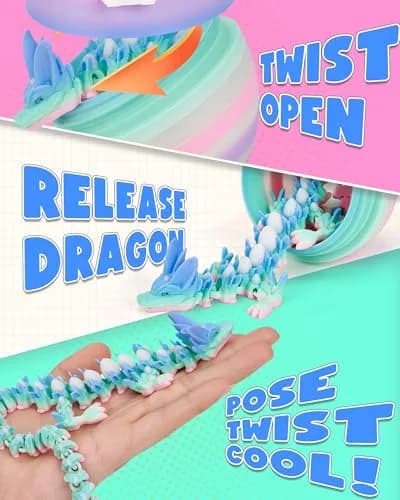 TBOLINE 3D Printed Dragon Egg Toy with 12" Articulated Crystal Dragon Inside (Easter Color, 115mm/4.53") | Officially Licensed by Cinderwing3D thumbnail 4