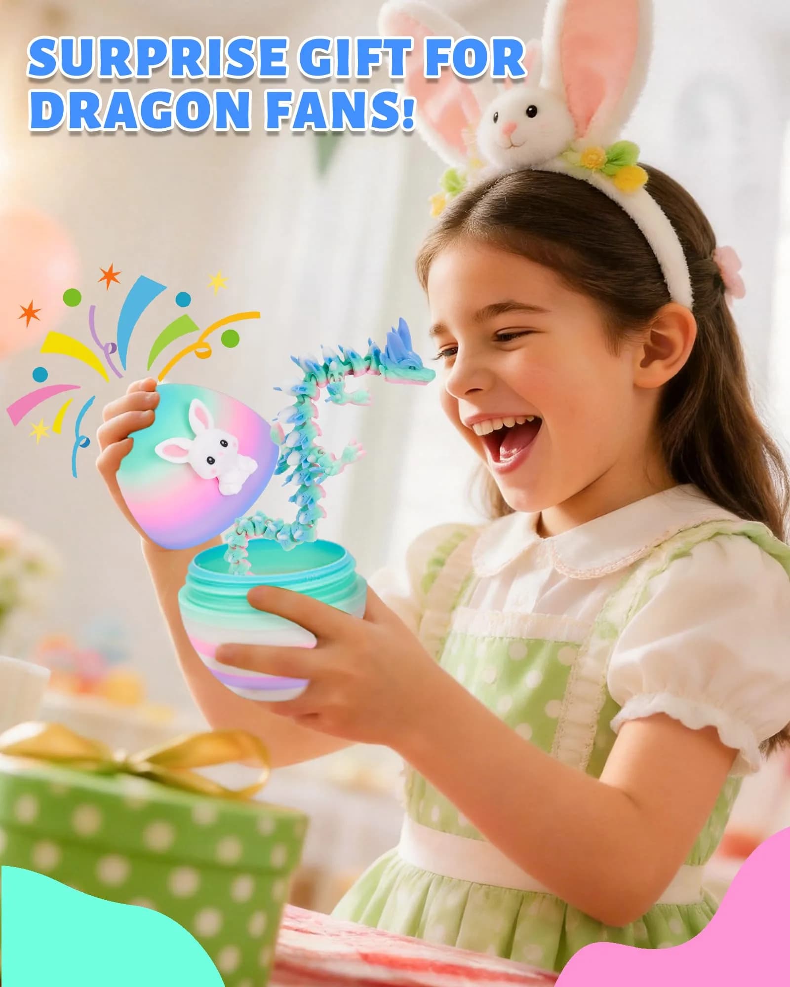 TBOLINE 3D Printed Dragon Egg Toy with 12" Articulated Crystal Dragon Inside (Easter Color, 115mm/4.53") | Officially Licensed by Cinderwing3D - view 6