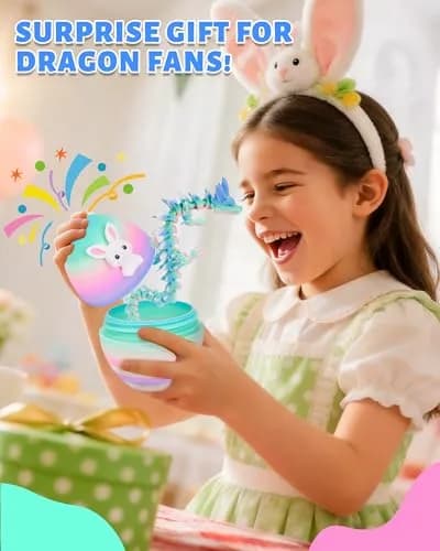 TBOLINE 3D Printed Dragon Egg Toy with 12" Articulated Crystal Dragon Inside (Easter Color, 115mm/4.53") | Officially Licensed by Cinderwing3D thumbnail 6
