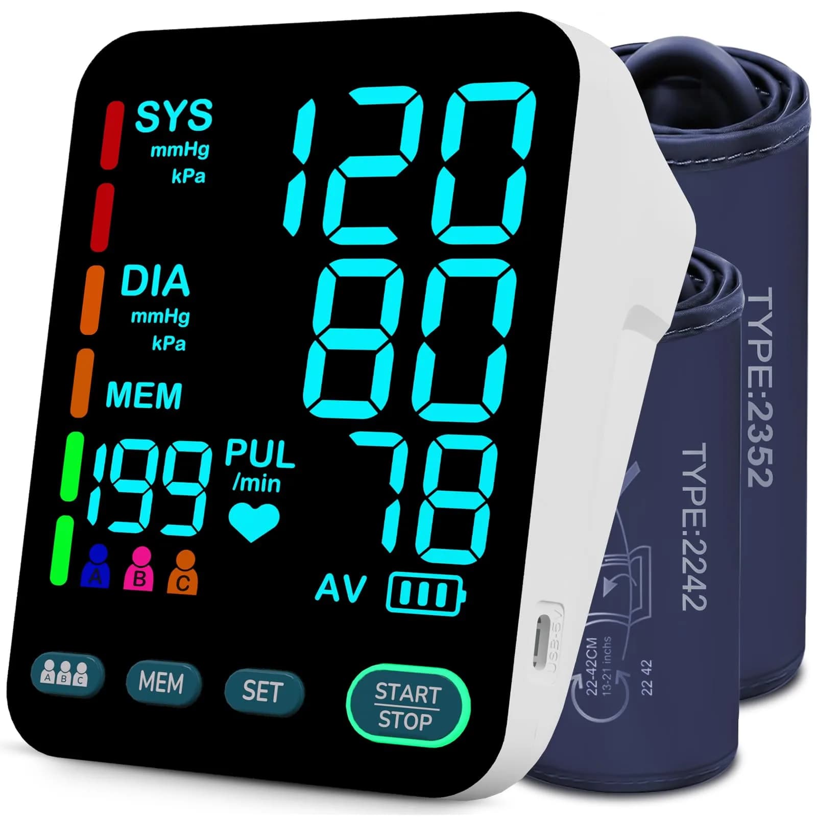 OWNQOBE Upper Arm Blood Pressure Monitor with 2 Cuffs & Large Color LED Display | Accurate Home Use - main product image