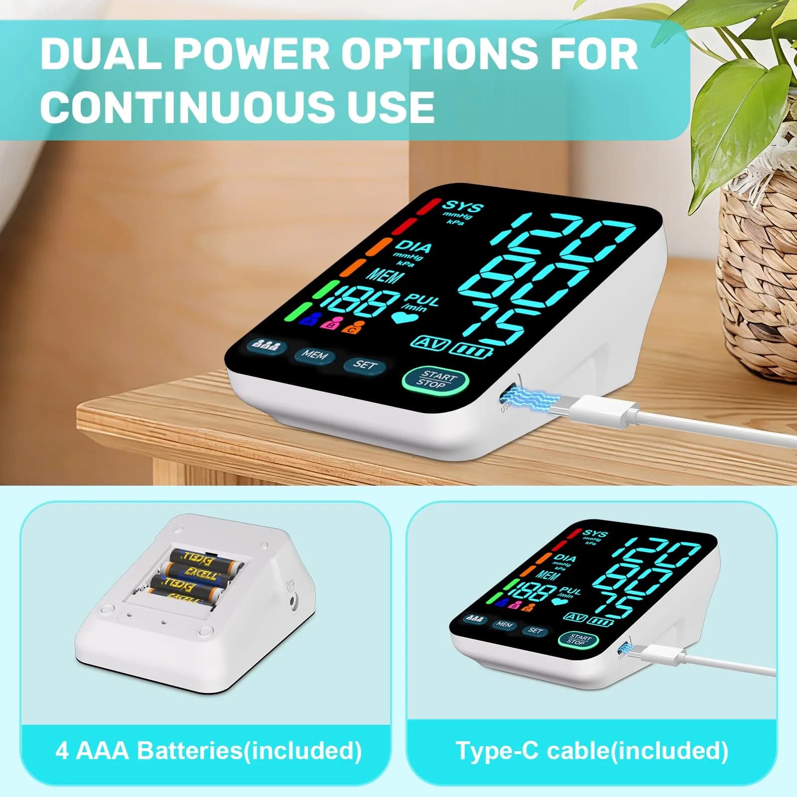 OWNQOBE Upper Arm Blood Pressure Monitor with 2 Cuffs & Large Color LED Display | Accurate Home Use - view 6
