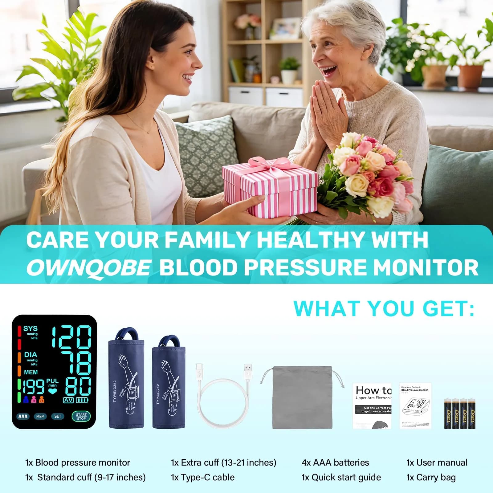 OWNQOBE Upper Arm Blood Pressure Monitor with 2 Cuffs & Large Color LED Display | Accurate Home Use - view 7