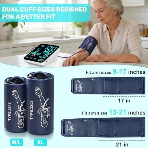 OWNQOBE Upper Arm Blood Pressure Monitor with 2 Cuffs & Large Color LED Display | Accurate Home Use thumbnail 3