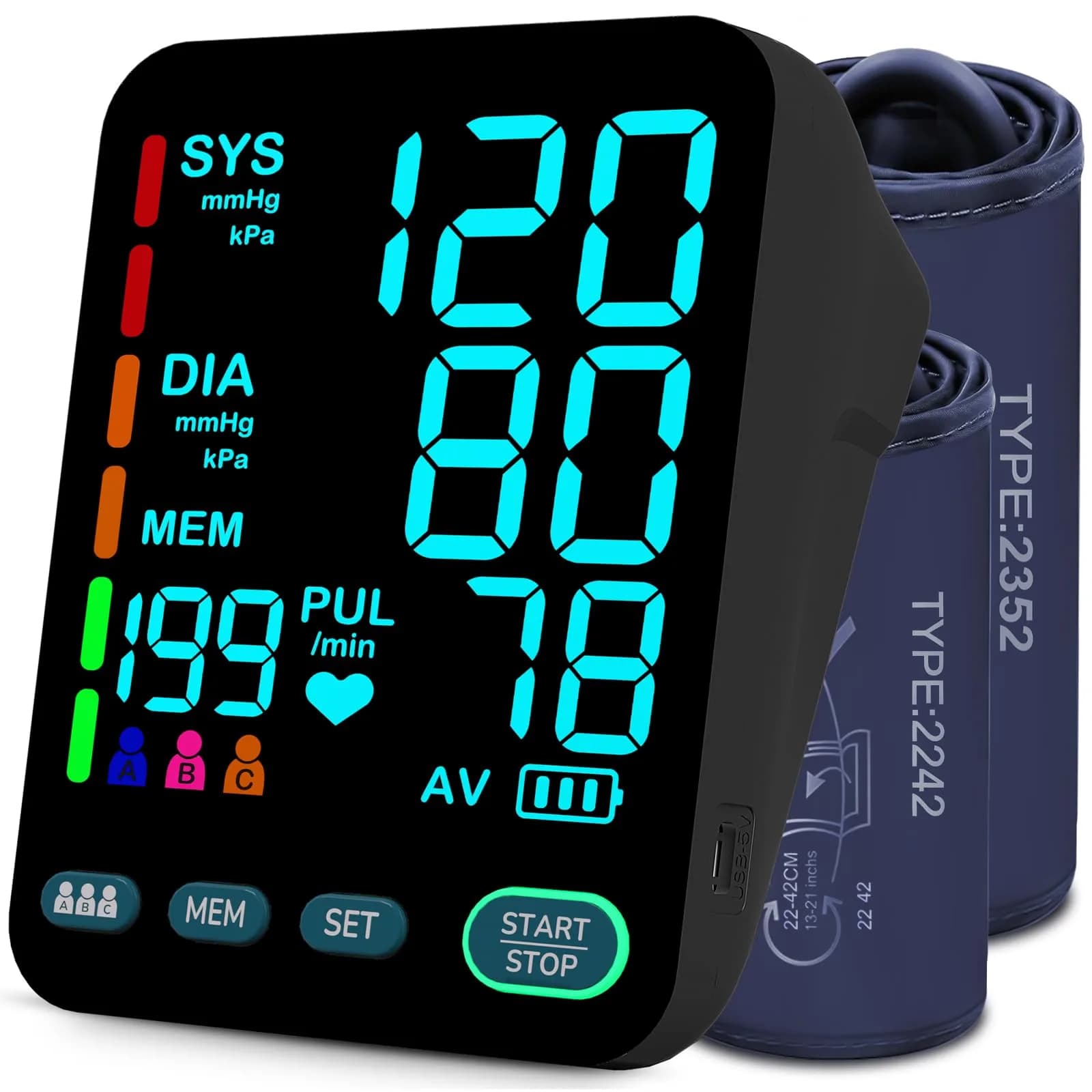 OWNQOBE Automatic Blood Pressure Monitor with 2 Cuffs (9-17'' & 13-21'') | Fast 35-Sec Readings | 3-User Memory - main product image