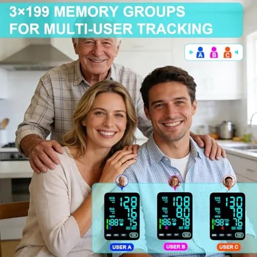 OWNQOBE Automatic Blood Pressure Monitor with 2 Cuffs (9-17'' & 13-21'') | Fast 35-Sec Readings | 3-User Memory thumbnail 4