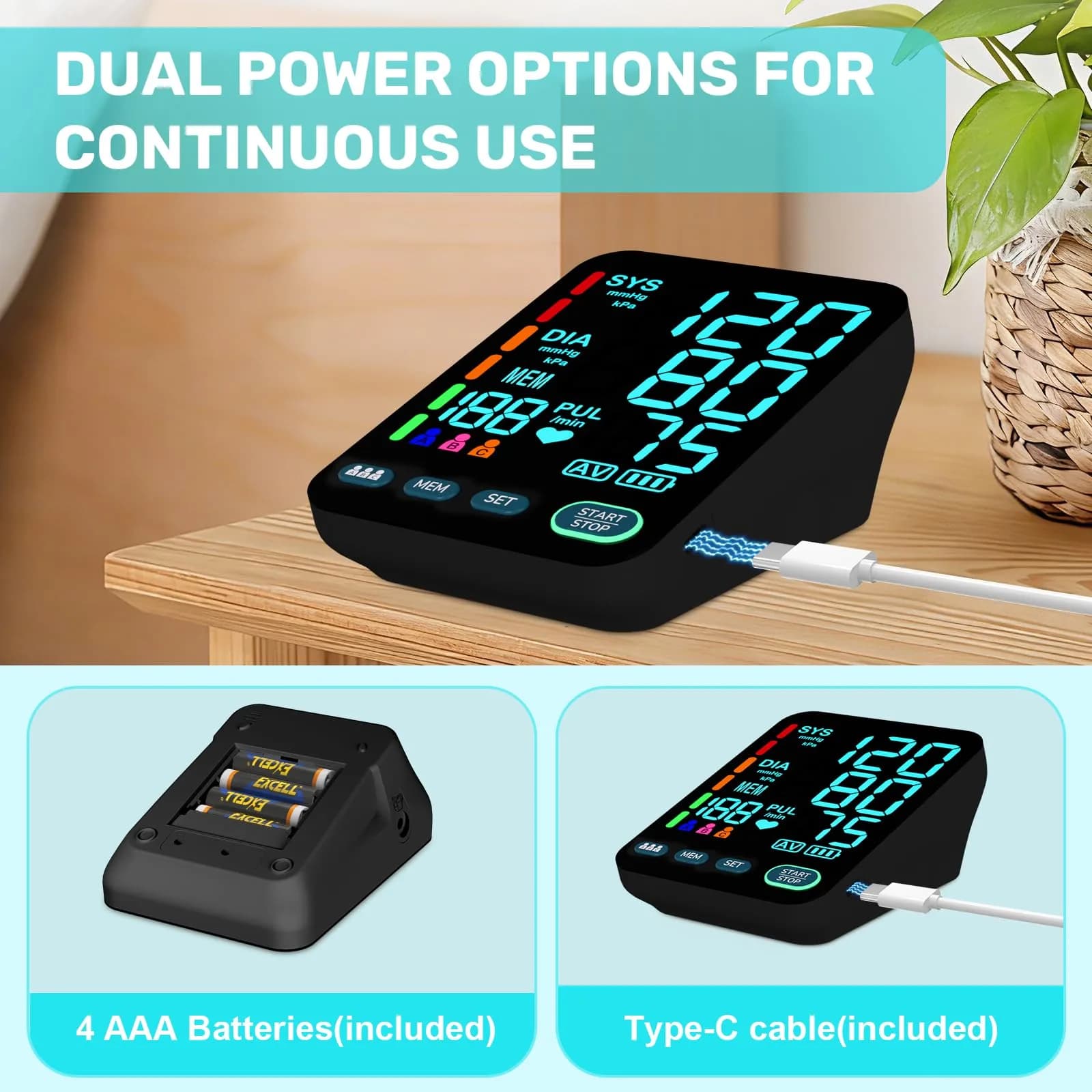 OWNQOBE Automatic Blood Pressure Monitor with 2 Cuffs (9-17'' & 13-21'') | Fast 35-Sec Readings | 3-User Memory - view 6