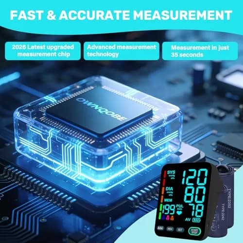 OWNQOBE Automatic Blood Pressure Monitor with 2 Cuffs (9-17'' & 13-21'') | Fast 35-Sec Readings | 3-User Memory thumbnail 2