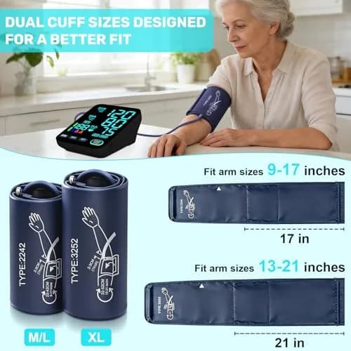 OWNQOBE Automatic Blood Pressure Monitor with 2 Cuffs (9-17'' & 13-21'') | Fast 35-Sec Readings | 3-User Memory thumbnail 3