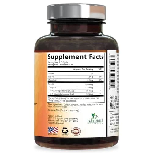 Nature's Nutrition Omega 3 Fish Oil 2400mg | Triple Strength Daily Supplement with EPA & DHA, Wild Caught, Lemon Flavor, 240 Softgels thumbnail 8