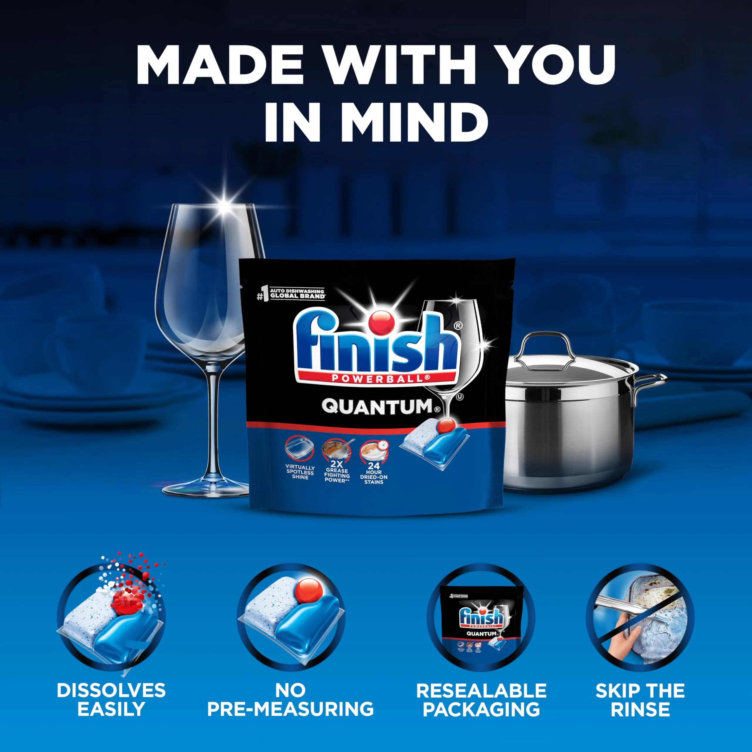 Finish Quantum Dishwasher Pods with Powerball | Fresh Scent, 57 Count | USA Import, 2-8 Day Delivery - view 5