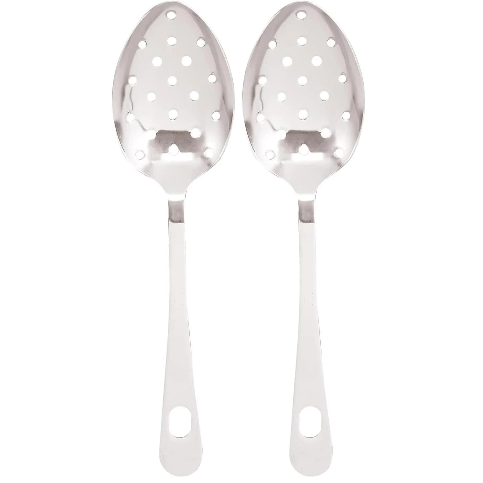HIC Kitchen Pierced Serving Spoon Japanese Stainless Steel 23 cm (9.625 x 2.5 x 0.125-Inches) Pack of 2 | Drains Liquids for Mess-Free Serving