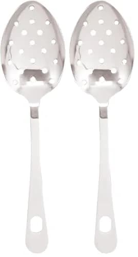 HIC Kitchen Pierced Serving Spoon Japanese Stainless Steel 23 cm (9.625 x 2.5 x 0.125-Inches) Pack of 2 | Drains Liquids for Mess-Free Serving thumbnail 1