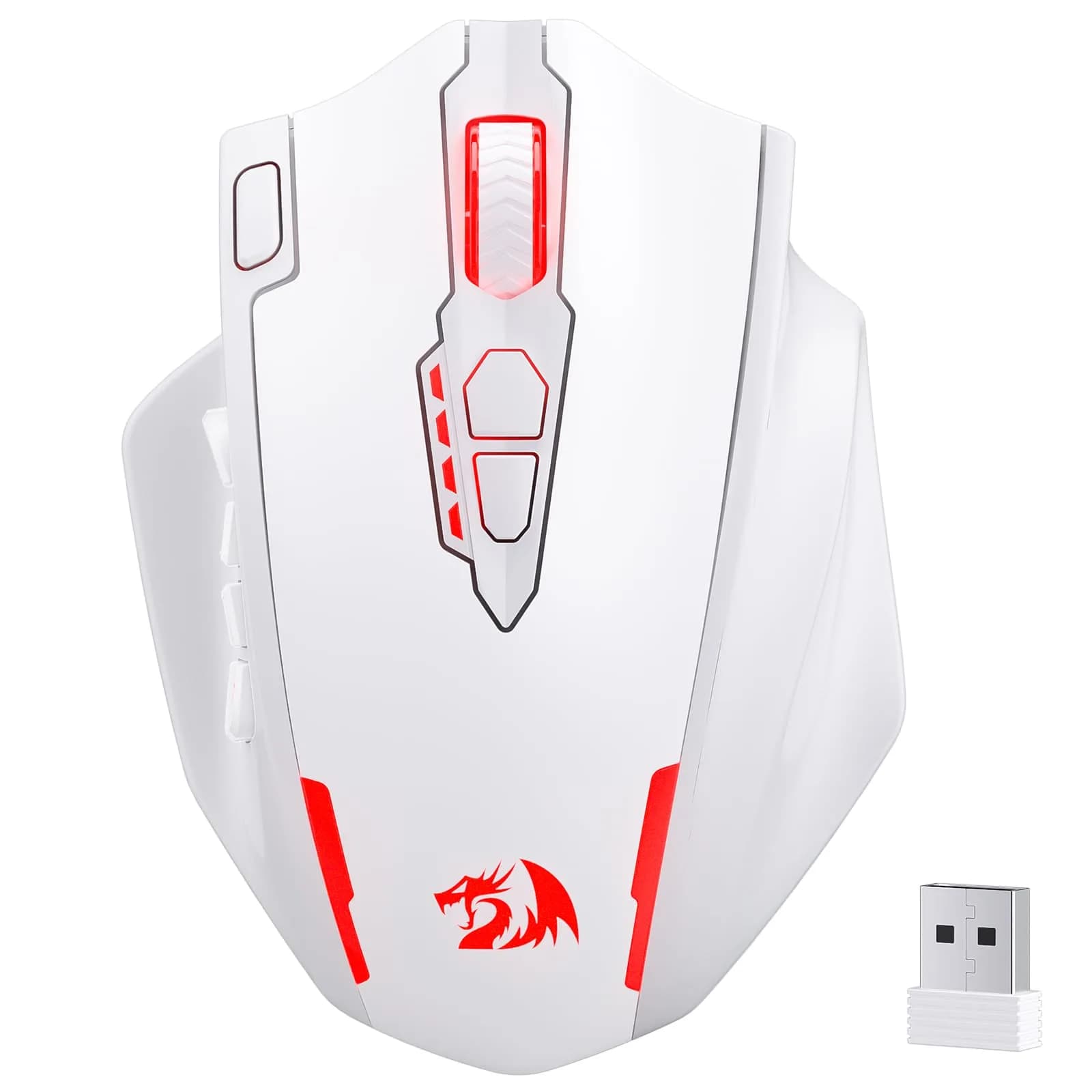Redragon M913 MAX Wireless MMO Gaming Mouse 26000 DPI White | 18 Programmable Buttons, 1ms Response — White