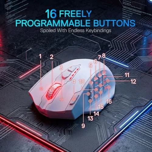 Redragon M913 MAX Wireless MMO Gaming Mouse 26000 DPI White | 18 Programmable Buttons, 1ms Response thumbnail 4