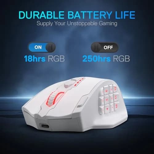 Redragon M913 MAX Wireless MMO Gaming Mouse 26000 DPI White | 18 Programmable Buttons, 1ms Response thumbnail 5