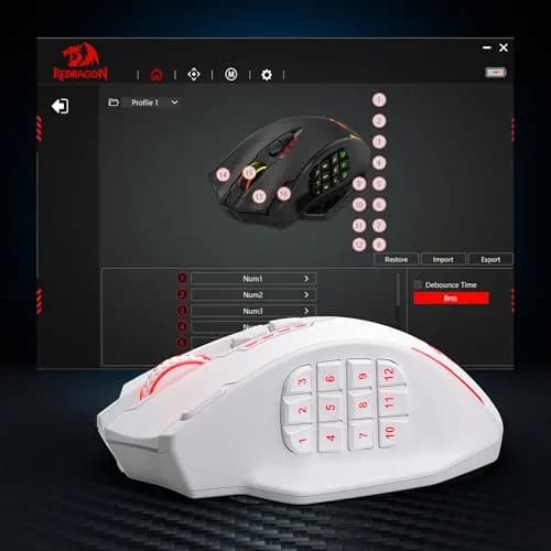 Redragon M913 MAX Wireless MMO Gaming Mouse 26000 DPI White | 18 Programmable Buttons, 1ms Response thumbnail 7