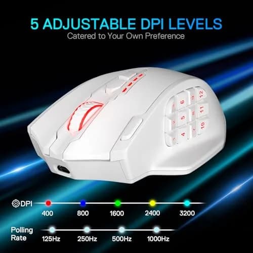 Redragon M913 MAX Wireless MMO Gaming Mouse 26000 DPI White | 18 Programmable Buttons, 1ms Response thumbnail 3