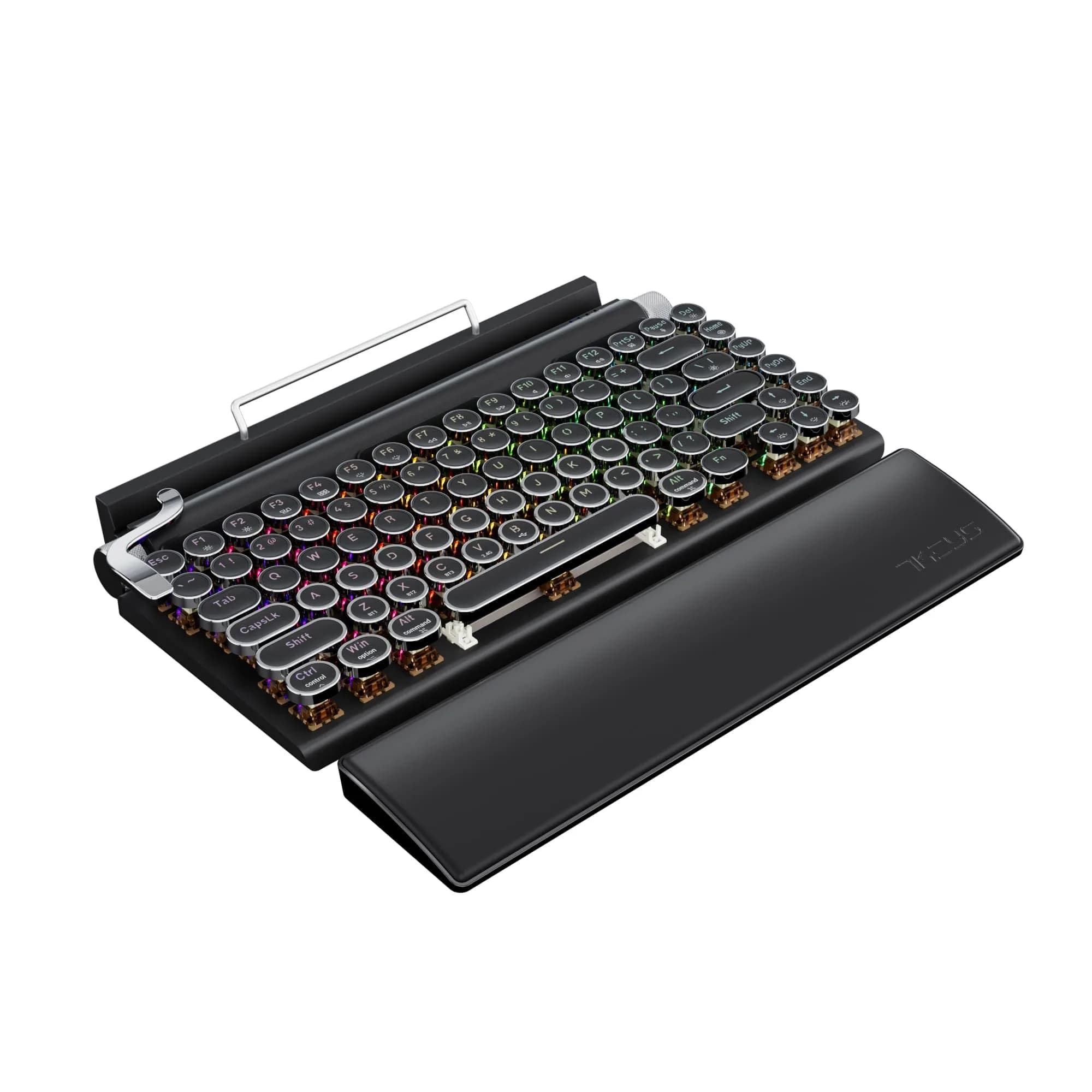 7KEYS Typewriter Keyboard Wireless Retro Style | Vintage Mechanical Bluetooth Keyboard for iPad, PC, Mac (Black+Wrist)