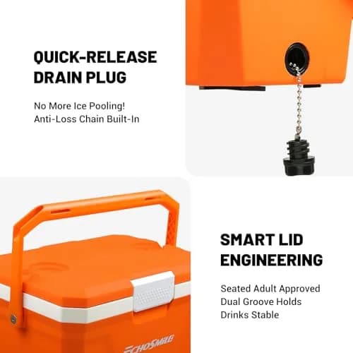 EchoSmile 20 Quart Insulated Cooler | Portable Hard Shell Ice Chest for Outdoors & Camping in Orange thumbnail 5