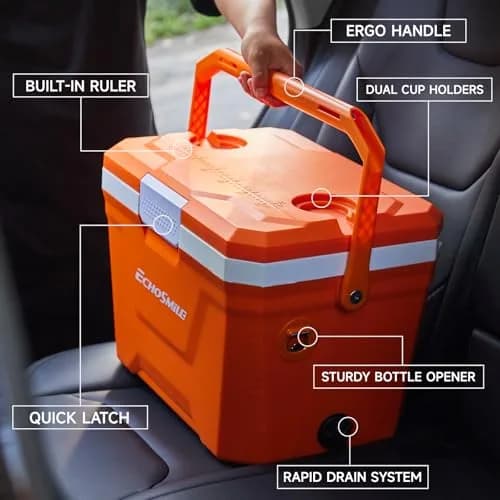 EchoSmile 20 Quart Insulated Cooler | Portable Hard Shell Ice Chest for Outdoors & Camping in Orange thumbnail 6