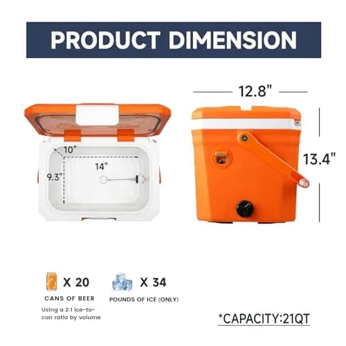 EchoSmile 20 Quart Insulated Cooler | Portable Hard Shell Ice Chest for Outdoors & Camping in Orange thumbnail 4