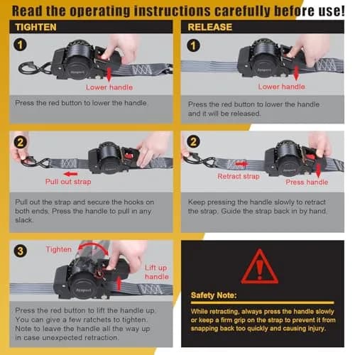 Ayaport Retractable Ratchet Straps 2in X 12.5ft (4-Pack) | Heavy Duty Tie Downs with Soft Loops thumbnail 6