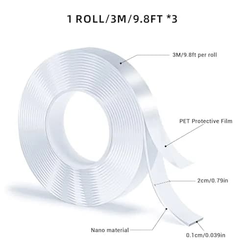 SUTOUG Double Sided Nano Tape 3 Rolls | Traceless, Washable & Reusable Adhesive for Carpets & Walls thumbnail 2