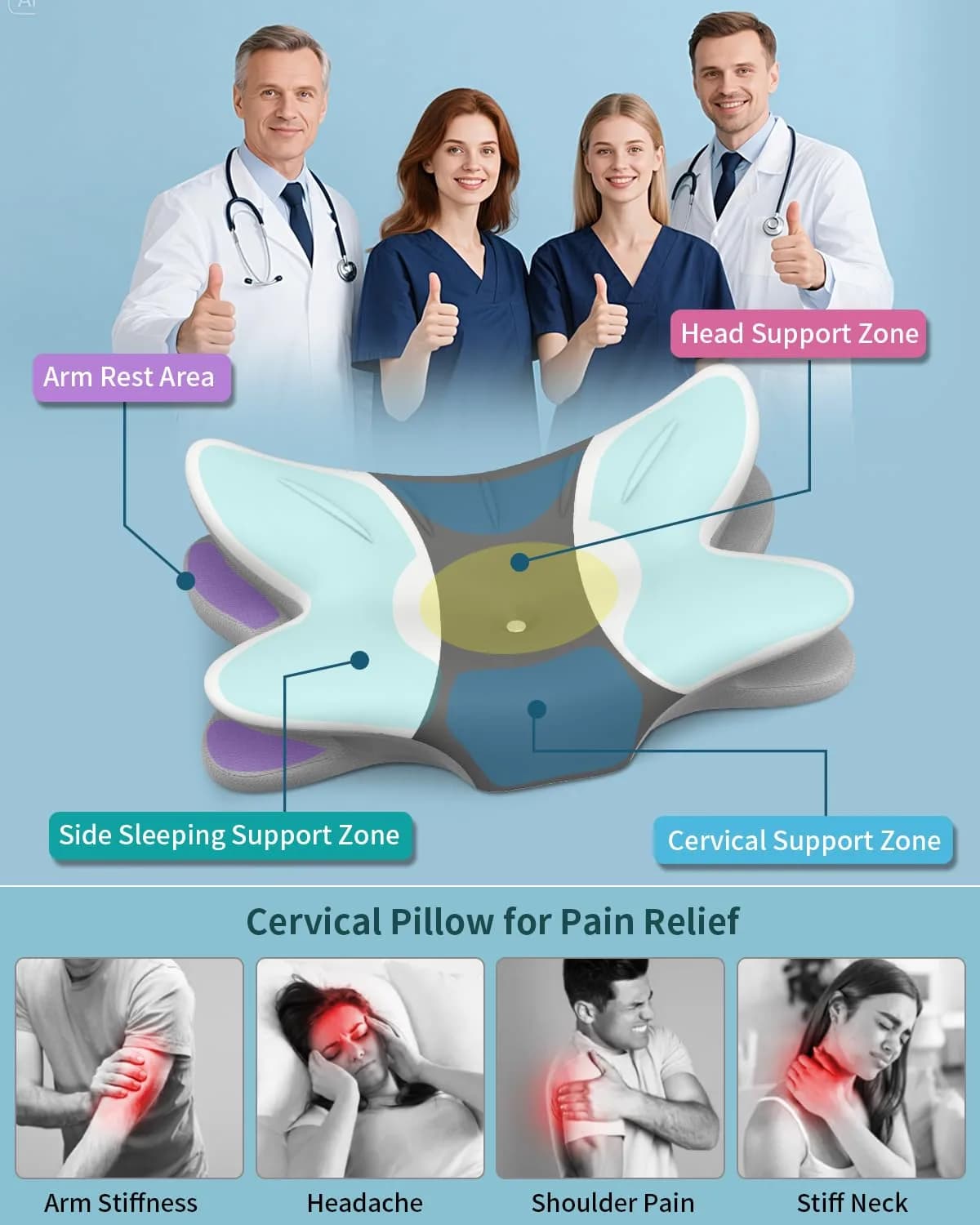 Tujami Cervical Neck Pillow for Pain Relief - Queen Size Memory Foam Contour Pillow | Orthopedic Support for Sleeping - view 2