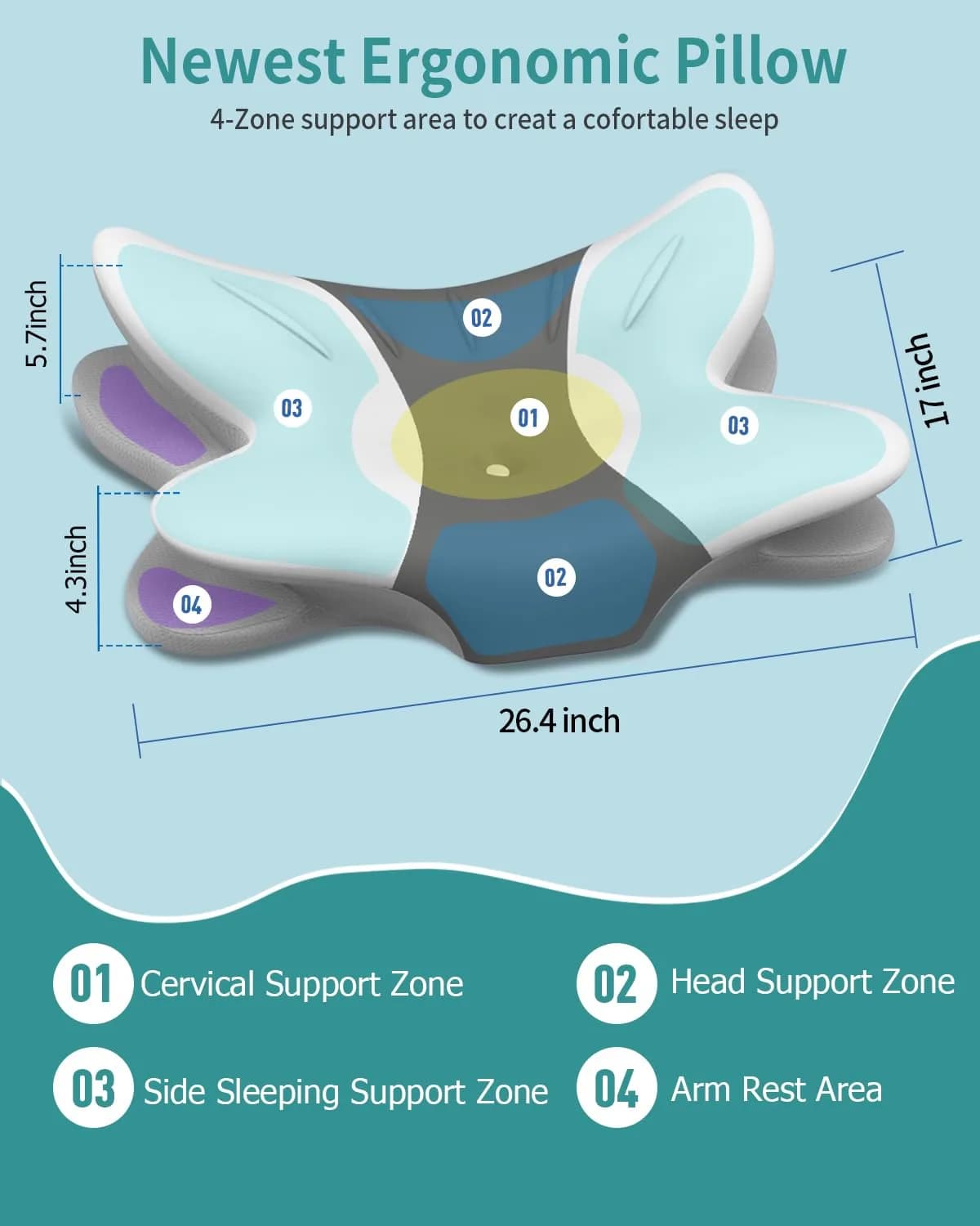 Tujami Cervical Neck Pillow for Pain Relief - Queen Size Memory Foam Contour Pillow | Orthopedic Support for Sleeping - view 4