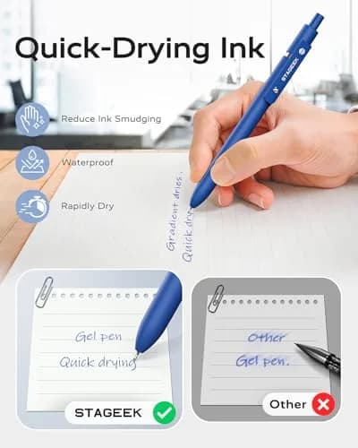 STAGEEK Gel Ink Rollerball Pens, 12 Pcs, Quick Dry, 0.7mm, Blue | Smooth Writing for Office & School thumbnail 3