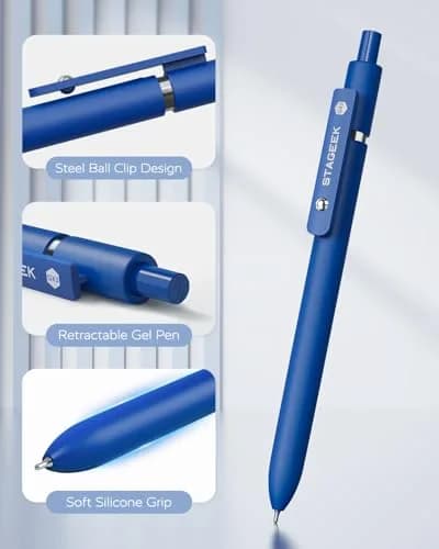 STAGEEK Gel Ink Rollerball Pens, 12 Pcs, Quick Dry, 0.7mm, Blue | Smooth Writing for Office & School thumbnail 4