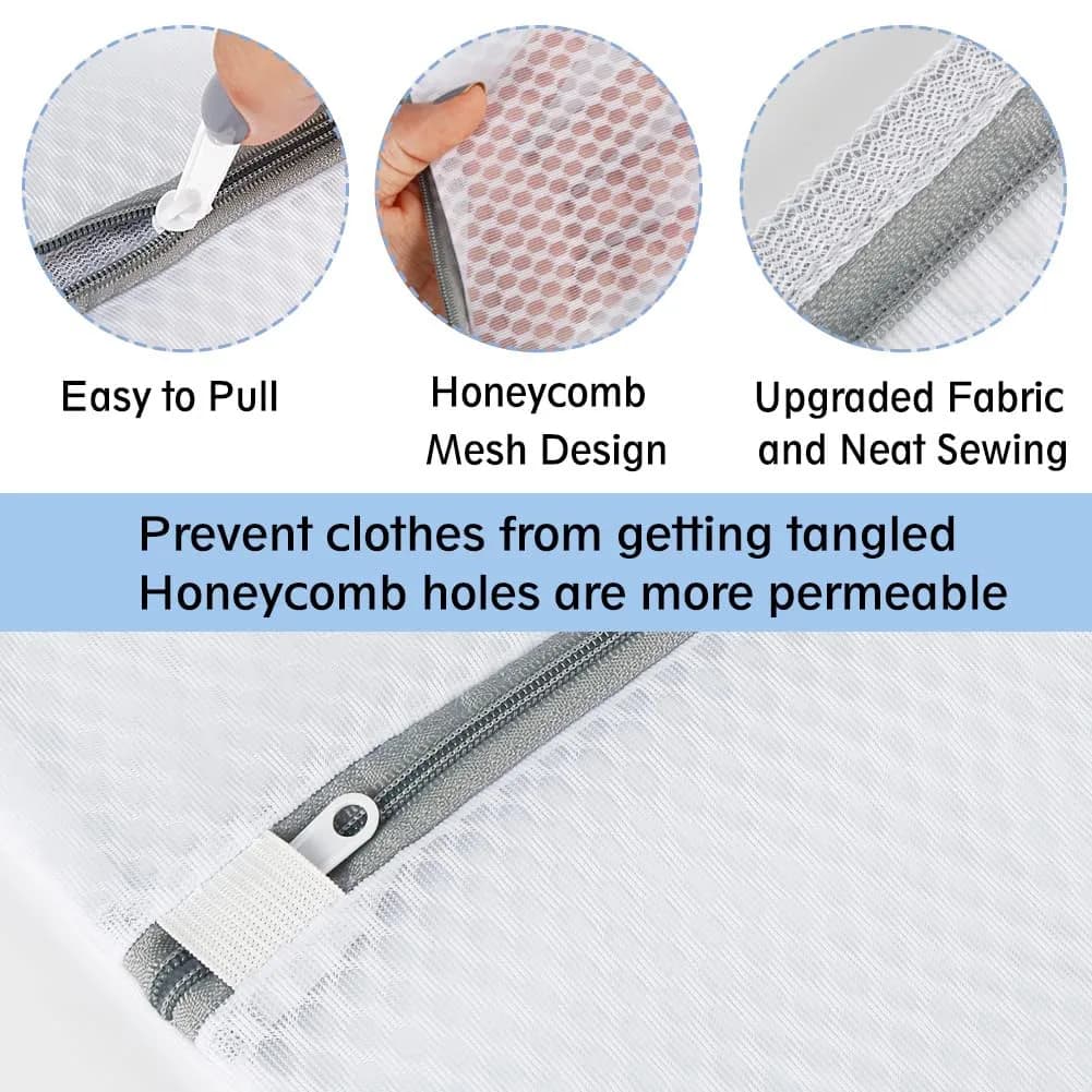Vivifying 3L Large Honeycomb Mesh Shoe Washing Bags with Zip Closure (16" x 20") - view 3