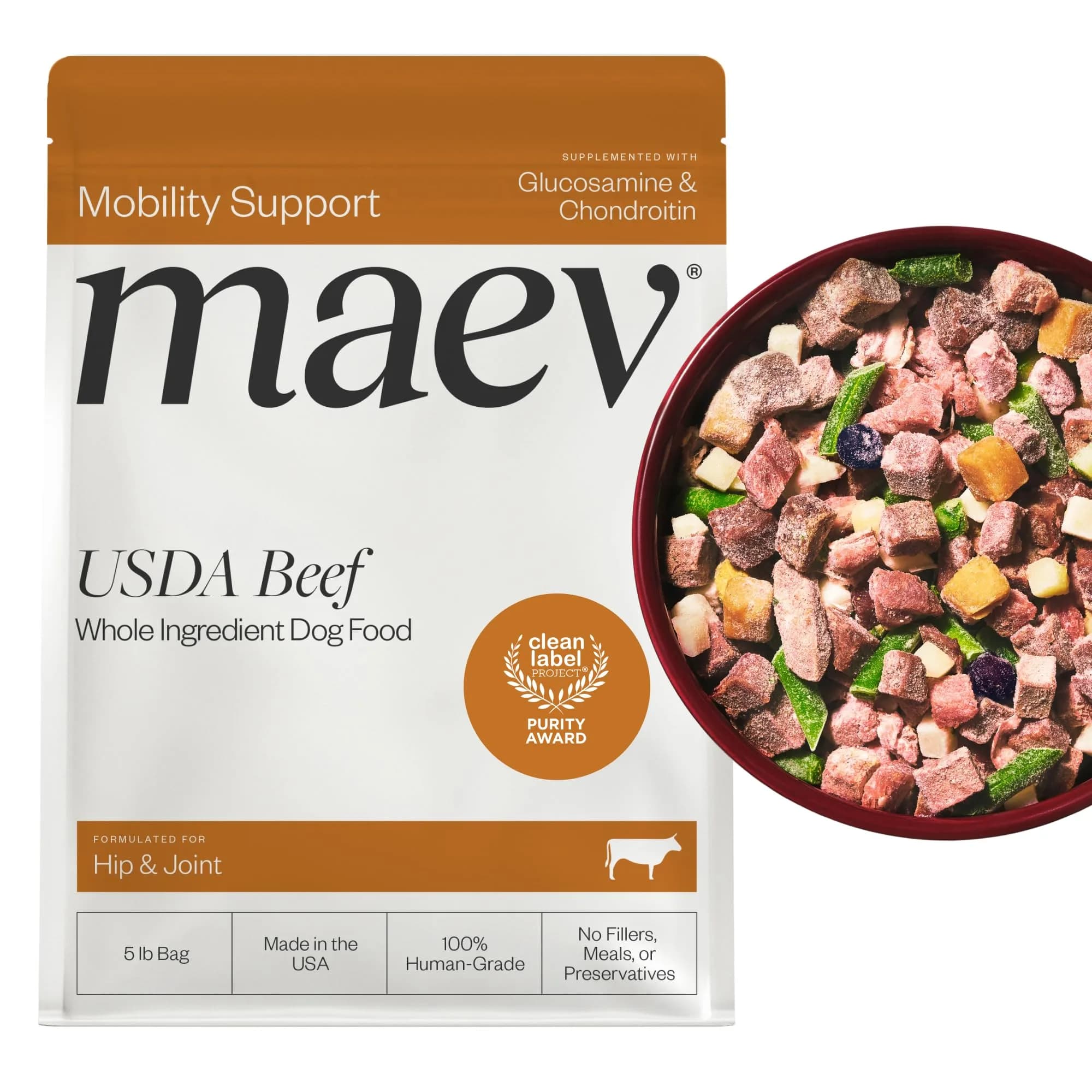 Maev Human-Grade Frozen Beef Dog Food, Hip & Joint Support, 5 lb | Supports Mobility & Inflammation — Beef