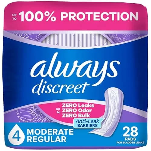 Always Discreet Adult Incontinence Pads for Women, Moderate Absorbency, Regular Length, Postpartum Pads, 28 Count | Up to 100% Leak Protection thumbnail 1
