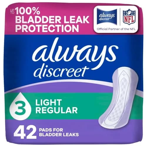 Always Discreet Adult Incontinence Pads for Women, Light Absorbency, Regular Length | Up to 100% Leak-Free Protection thumbnail 1