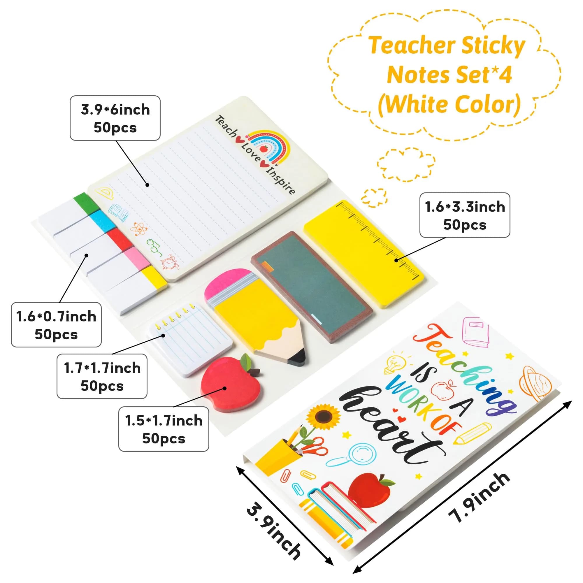 Xqumoi Teacher Sticky Notes Set 4 Pack | Ruler Blackboard Apple Shape Self-Stick Notes - view 2