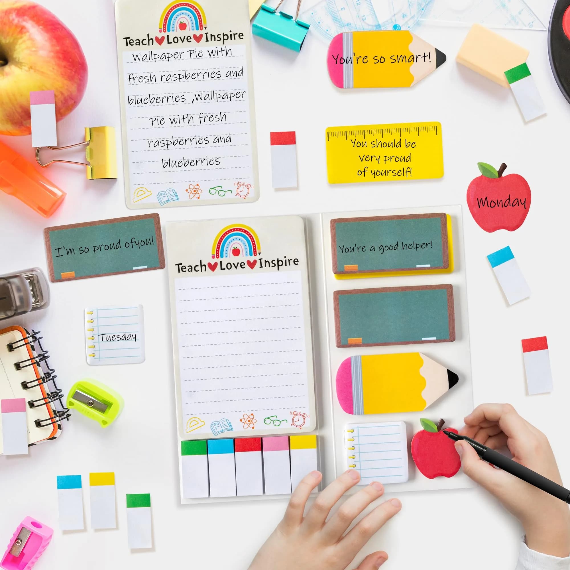 Xqumoi Teacher Sticky Notes Set 4 Pack | Ruler Blackboard Apple Shape Self-Stick Notes - view 3