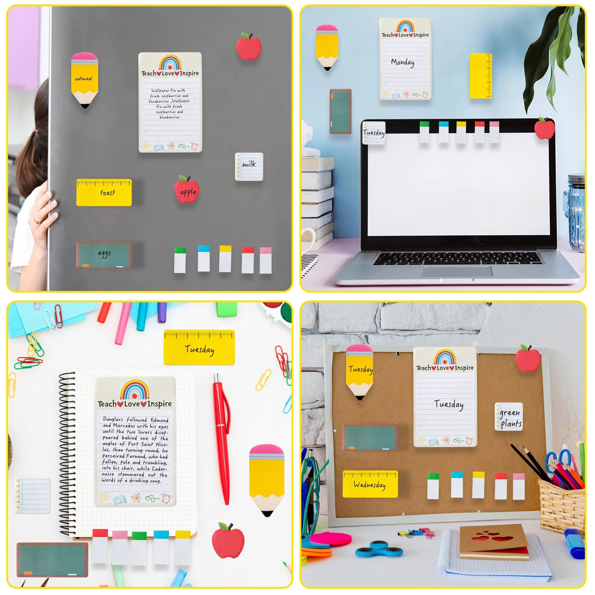 Xqumoi Teacher Sticky Notes Set 4 Pack | Ruler Blackboard Apple Shape Self-Stick Notes - view 6