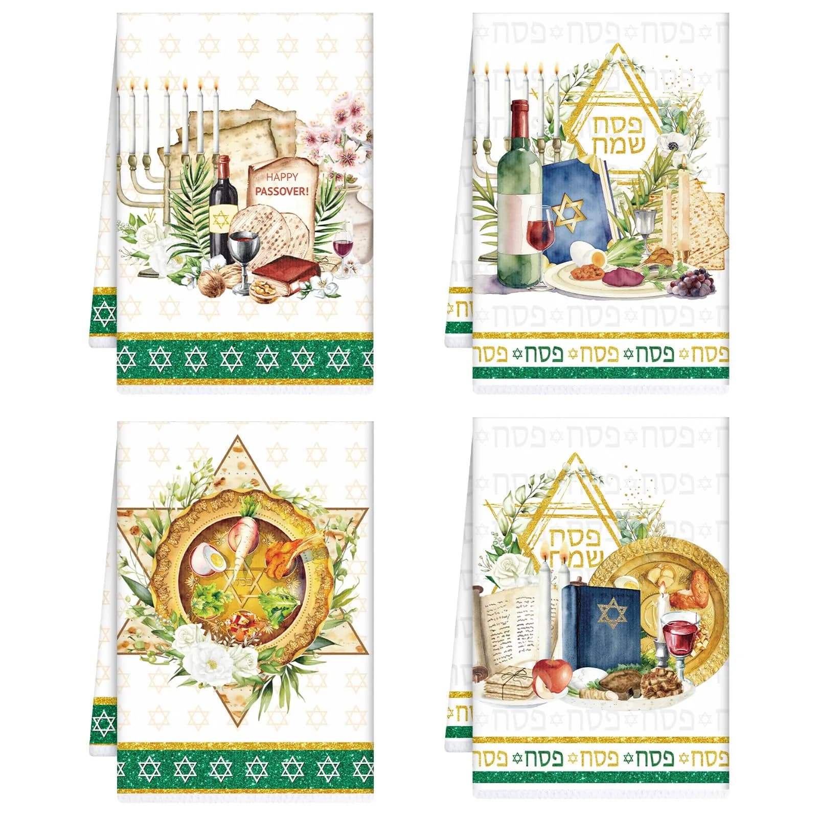 Koazava Passover Kitchen Towels 15.75" x 23.62" | Jewish Star of David & Seder Themes — Passover Day