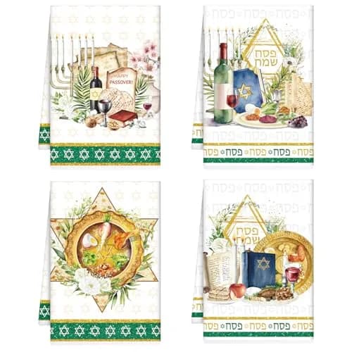 Koazava Passover Kitchen Towels 15.75" x 23.62" | Jewish Star of David & Seder Themes thumbnail 1