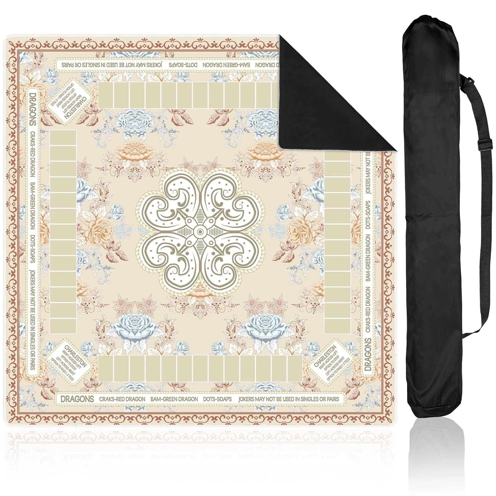 party greeting Chinoiserie Mahjong Mat 31.5 x 31.5 in | Noise-Reducing, Anti Slip, Elegant Beige — Beige