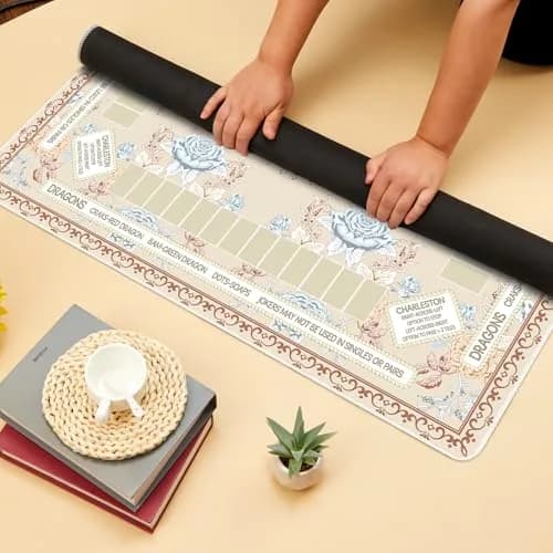 party greeting Chinoiserie Mahjong Mat 31.5 x 31.5 in | Noise-Reducing, Anti Slip, Elegant Beige thumbnail 4