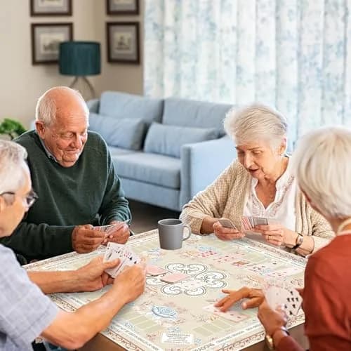 party greeting Chinoiserie Mahjong Mat 31.5 x 31.5 in | Noise-Reducing, Anti Slip, Elegant Beige thumbnail 6