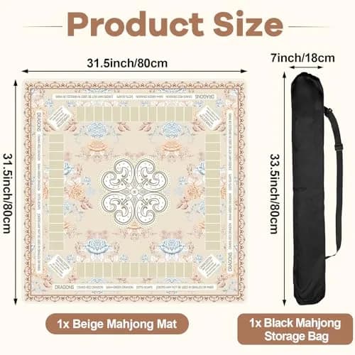 party greeting Chinoiserie Mahjong Mat 31.5 x 31.5 in | Noise-Reducing, Anti Slip, Elegant Beige thumbnail 2