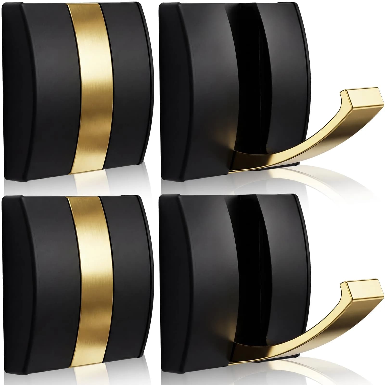 Queekay Storage Hook 4 Pcs Black Gold | Heavy Duty Aluminum Wall Hanging for Bathroom & Closet — Black Gold
