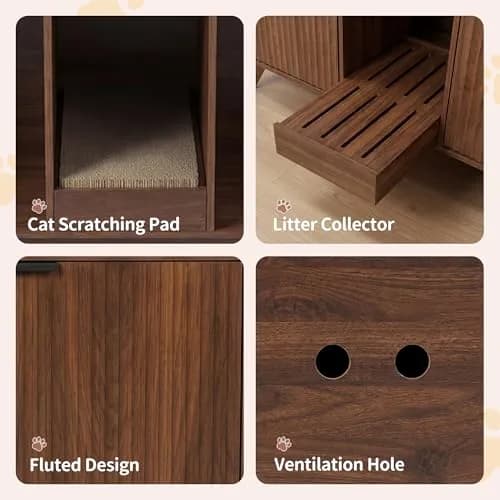 Seang Double Cat Litter Box Enclosure 47" Walnut | Multi-Functional Cat Furniture with Odor Control thumbnail 4