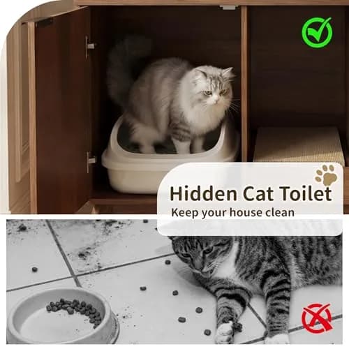Seang Double Cat Litter Box Enclosure 47" Walnut | Multi-Functional Cat Furniture with Odor Control thumbnail 5
