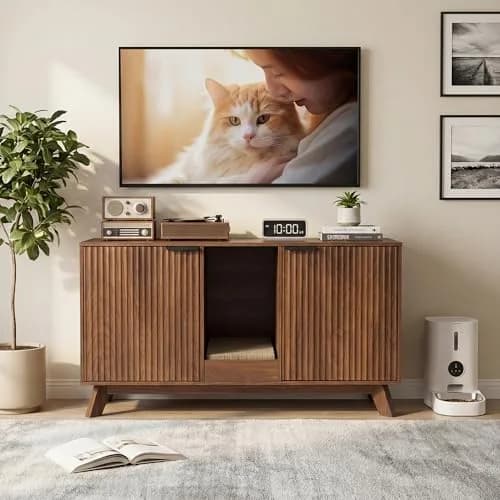 Seang Double Cat Litter Box Enclosure 47" Walnut | Multi-Functional Cat Furniture with Odor Control thumbnail 7