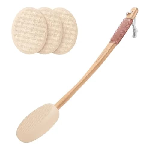 AmazerBath Lotion Applicator with 4 Replacement Pads & 17" Curved Handle | FDA Approved for Back & Feet thumbnail 1