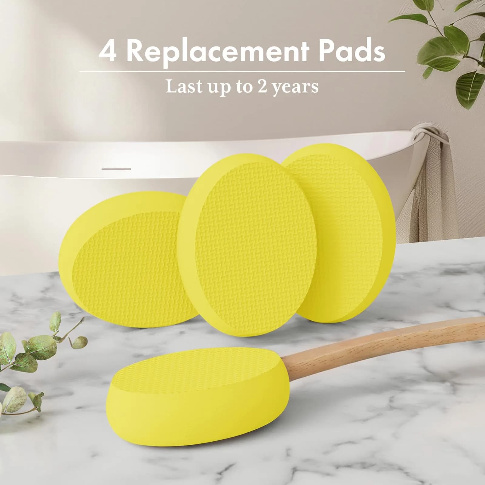 AmazerBath Lotion Applicator Lemon Yellow with 4 Replacement Pads | Curved 17" Handle for Back, Feet, Sunscreen, Medicine - view 6